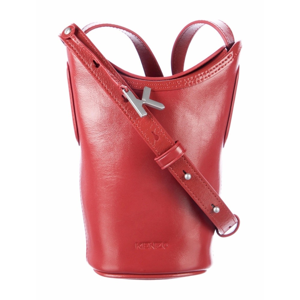 Rare KENZO Small Onda Leather Bucket Crossbody Bag w Strap